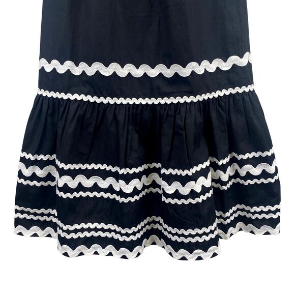 CELINA MOON Nawari Ric Rac Mini Dress Sz S Black Tiered Ruffle Halter Tuckernuck - Picture 8 of 15